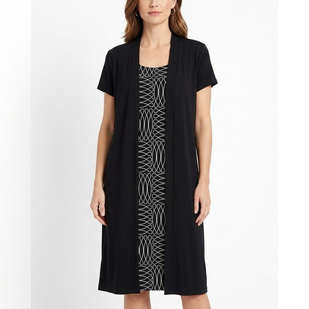 Connected‎ Apparel Dress Womens XL Black White Geometric Layered Look Sheath